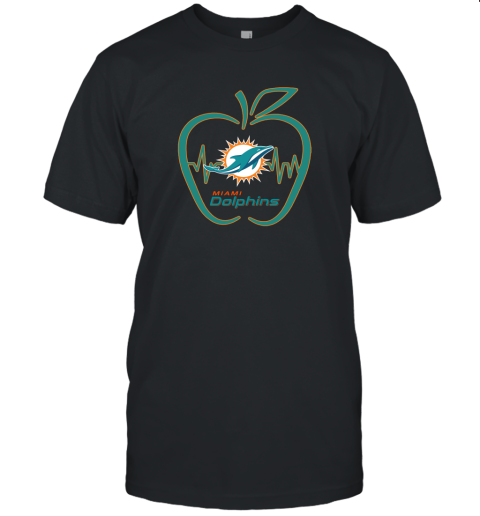 Apple Heartbeat Teacher Symbol Miami Dolphins Unisex Jersey Tee