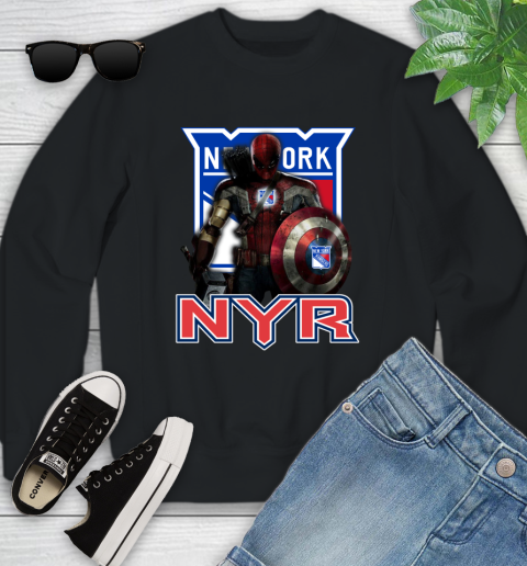NHL Captain America Thor Spider Man Hawkeye Avengers Endgame Hockey New York Rangers Youth Sweatshirt 2