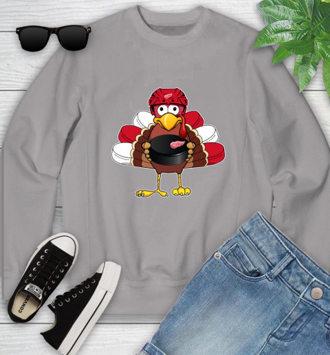 Detroit Red Wings Turkey Thanksgiving Day Youth Sweatshirt 4