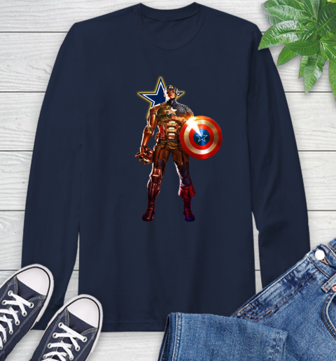 NFL Captain America Marvel Avengers Endgame Football Sports Dallas Cowboys Long Sleeve T-Shirt 4