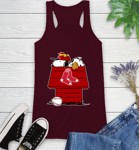 MLB Boston Red Sox Snoopy Woodstock The Peanuts Movie Baseball T Shirt Racerback Tank 3