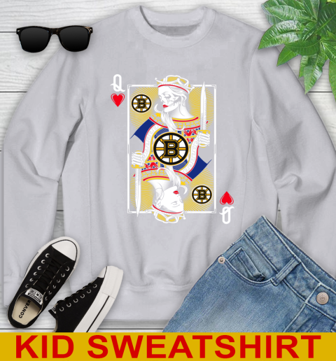 NHL Hockey Boston Bruins The Queen Of Hearts Card Shirt Youth Sweatshirt 3