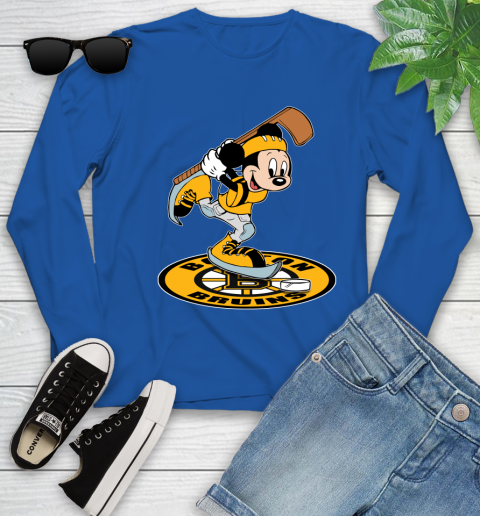 NHL Hockey Boston Bruins Cheerful Mickey Disney Shirt Youth Long Sleeve 10