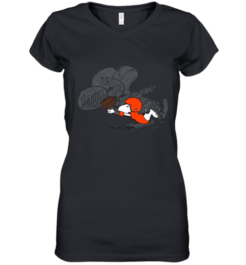 Cleveland Browns Snoopy Plays The Football Game Women's V-Neck T-Shirt