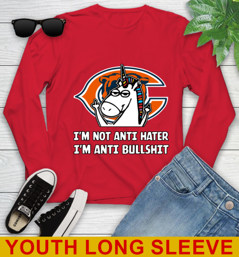 Chicago Bears NFL Football Unicorn I'm Not Anti Hater I'm Anti Bullshit Youth Long Sleeve 11