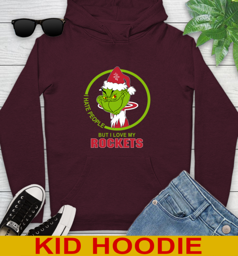 Houston Rockets NBA Christmas Grinch I Hate People But I Love My Favorite Basketball Team Youth Hoodie 7
