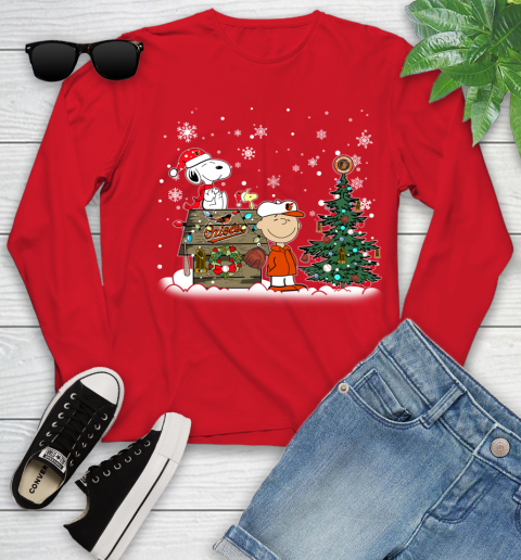 MLB Baltimore Orioles Snoopy Charlie Brown Christmas Baseball Commissioner's Trophy Youth Long Sleeve 11