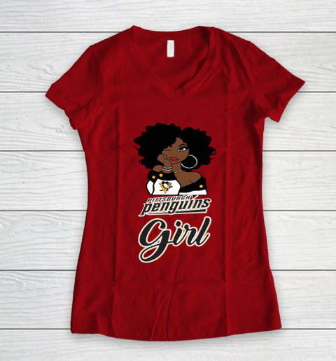 Pittsburgh Penguins Girl NHL Women's V-Neck T-Shirt 10