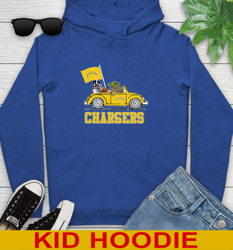 NFL Football Los Angeles Chargers Darth Vader Baby Yoda Driving Star Wars Shirt Youth Hoodie 10