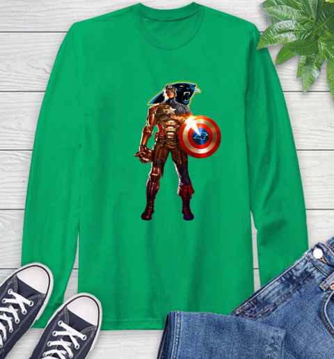 NFL Captain America Marvel Avengers Endgame Football Sports Carolina Panthers Long Sleeve T-Shirt 7