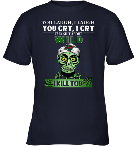 NHL Talk Shit About Minnesota Wild I Kill You Achmed The Dead Terrorist Jeffrey Dunham Hockey SRySxTxKTv8 youth t shirt 26 95 151514 front navy