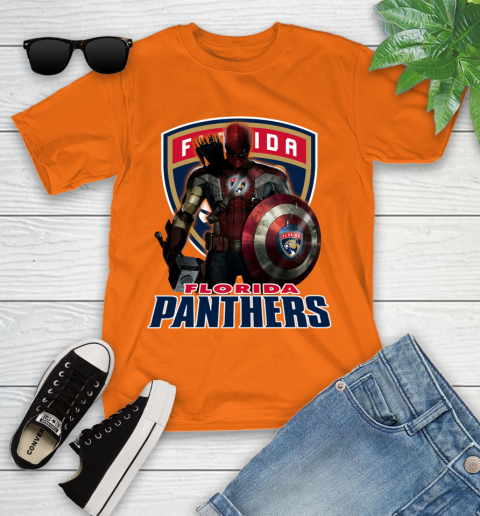 NHL Captain America Thor Spider Man Hawkeye Avengers Endgame Hockey Florida Panthers Youth T-Shirt 7