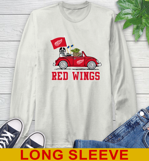 NHL Hockey Detroit Red Wings Darth Vader Baby Yoda Driving Star Wars Shirt Long Sleeve T-Shirt 12