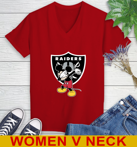 Oakland Raiders NFL Football Dabbing Mickey Disney Sports Women's V-Neck T-Shirt 12