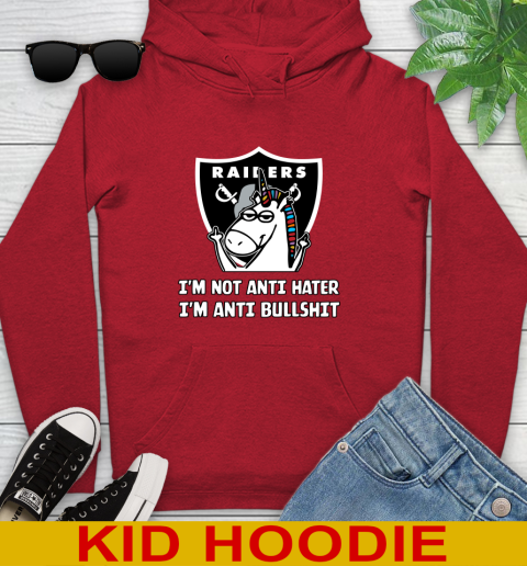 Oakland Raiders NFL Football Unicorn I'm Not Anti Hater I'm Anti Bullshit Youth Hoodie 11