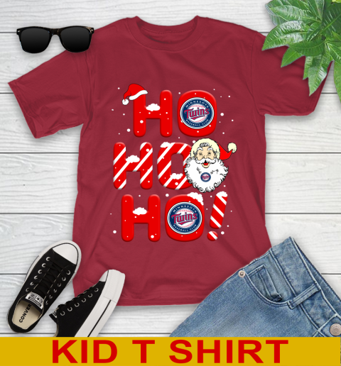 Minnesota Twins MLB Baseball Ho Ho Ho Santa Claus Merry Christmas Shirt Youth T-Shirt 12