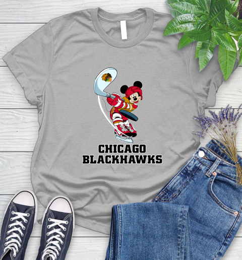 NHL Hockey Chicago Blackhawks Cheerful Mickey Mouse Shirt Women's T-Shirt - Image 6