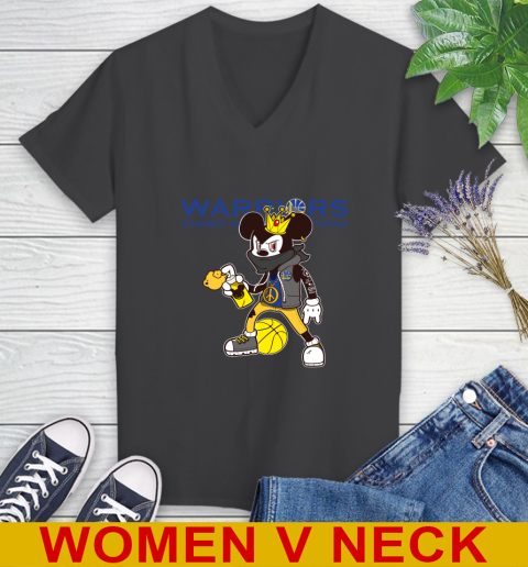 Golden State Warriors NBA Basketball Mickey Peace Sign Sports Women's V-Neck T-Shirt 9