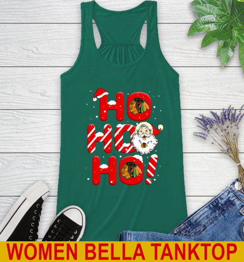 Chicago Blackhawks NHL Hockey Ho Ho Ho Santa Claus Merry Christmas Shirt Racerback Tank - Image 6