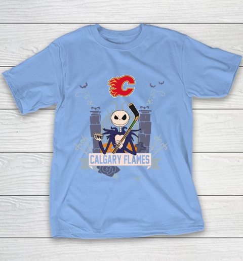 NHL Calgary Flames Hockey Jack Skellington Halloween Youth T-Shirt 8