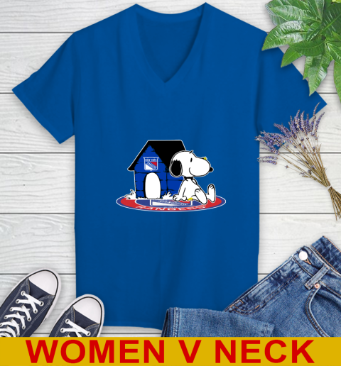 NHL Hockey New York Rangers Snoopy The Peanuts Movie Shirt Women's V-Neck T-Shirt 11