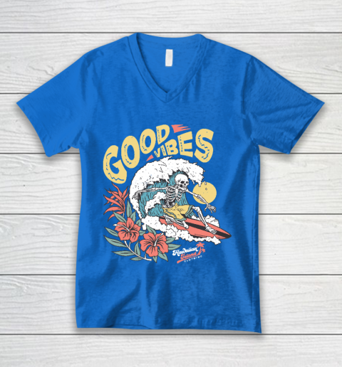 Good Vibes Skeleton Surfer V-Neck T-Shirt 5