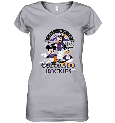 Colorado Rockies Mickey Donald And Goofy Baseball Women's V-Neck T-Shirt