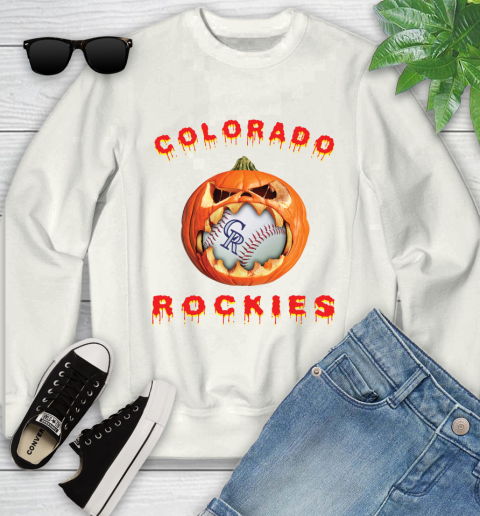 MLB Colorado Rockies Halloween Pumpkin Baseball Sports Youth Sweatshirt