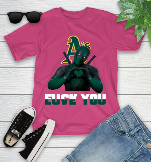 MLB Oakland Athletics Deadpool Love You Fuck You Baseball Sports Youth T-Shirt 26
