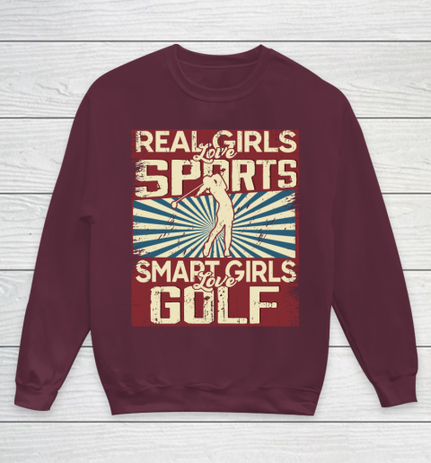 Real girls love sports smart girls love golf Youth Sweatshirt 4
