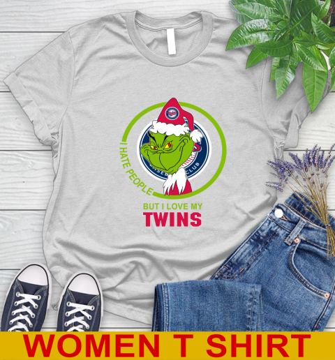 Minnesota Twins MLB Christmas Grinch I Hate People But I Love My Favorite Baseball Team Women's T-Shirt