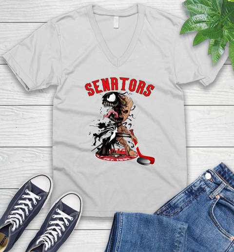 NHL Ottawa Senators Hockey Venom Groot Guardians Of The Galaxy V-Neck T-Shirt