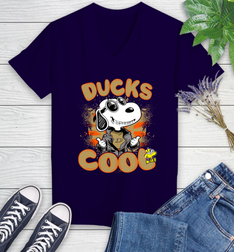 NHL Hockey Anaheim Ducks Cool Snoopy Shirt Women's V-Neck T-Shirt 4 NHL Hockey Anaheim Ducks Cool Snoopy Shirt Women's V-Neck T-Shirt - Image 4