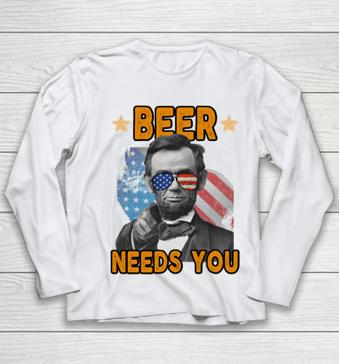 Beer Lover Shirt 4th Of July Beer Lincoln Usa Merica Youth Long Sleeve