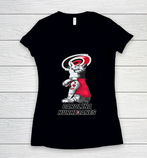 NHL My Cat Loves Carolina Hurricanes Hockey Women's V-Neck T-Shirt