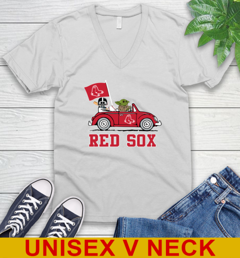 MLB Baseball Boston Red Sox Darth Vader Baby Yoda Driving Star Wars Shirt V-Neck T-Shirt