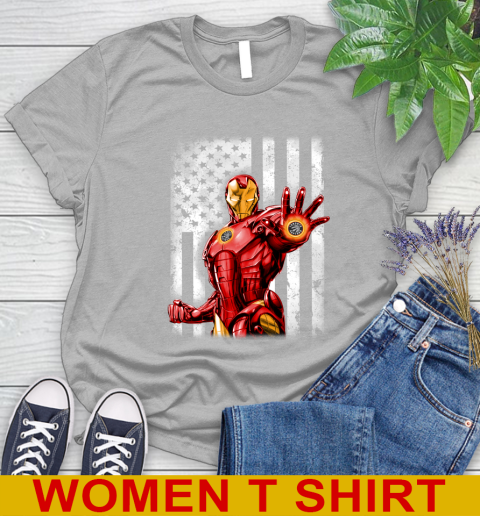 Toronto Raptors NBA Basketball Iron Man Avengers American Flag Shirt Women's T-Shirt 5