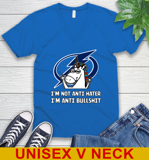 Tampa Bay Lightning NHL Hockey Unicorn I'm Not Anti Hater I'm Anti Bullshit V-Neck T-Shirt 6