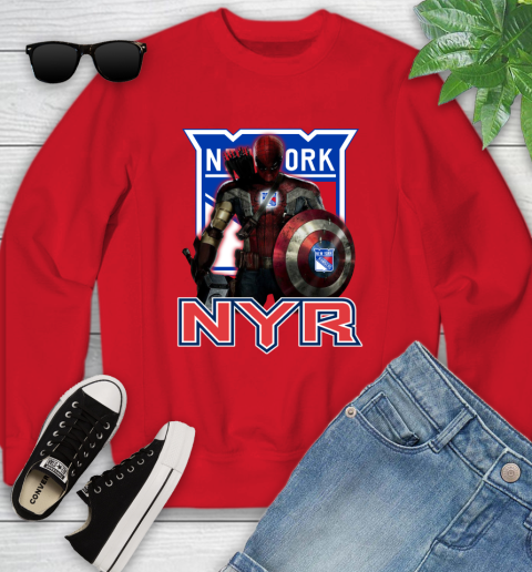 NHL Captain America Thor Spider Man Hawkeye Avengers Endgame Hockey New York Rangers Youth Sweatshirt 9