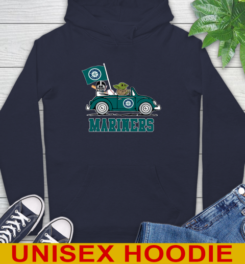 MLB Baseball Seattle Mariners Darth Vader Baby Yoda Driving Star Wars Shirt Hoodie 4