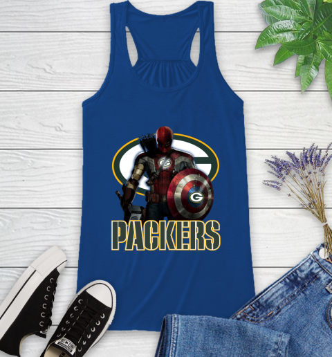 NFL Captain America Thor Spider Man Hawkeye Avengers Endgame Football Green Bay Packers Racerback Tank 9