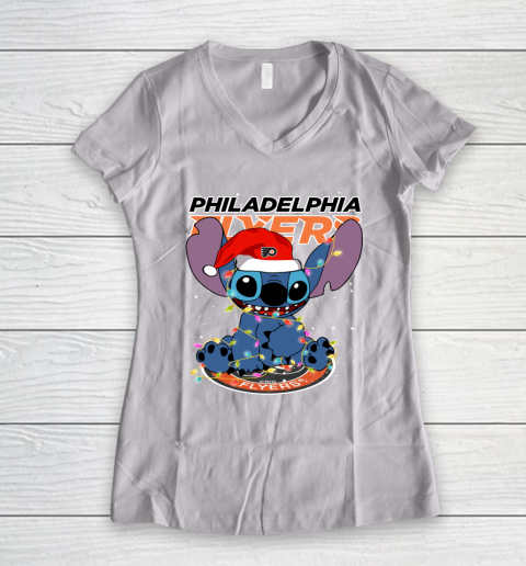 Philadelphia Flyers NHL Hockey noel stitch Christmas Women's V-Neck T-Shirt