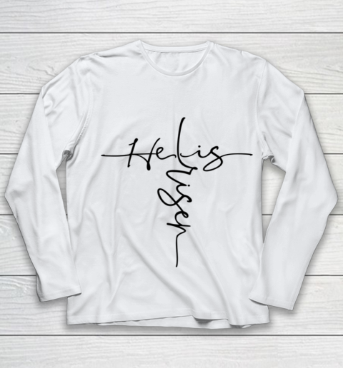 Easter He is Risen Cross Christian Youth Long Sleeve