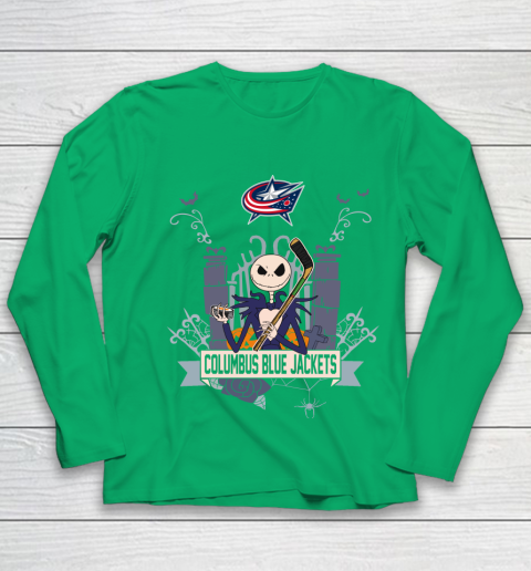 NHL Columbus Blue Jackets Hockey Jack Skellington Halloween Youth Long Sleeve 4