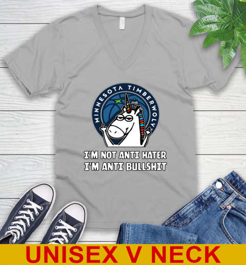 Minnesota Timberwolves NBA Basketball Unicorn I'm Not Anti Hater I'm Anti Bullshit V-Neck T-Shirt 4