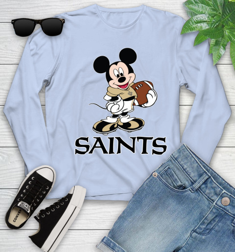 NFL Football New Orleans Saints Cheerful Mickey Mouse Shirt Youth Long Sleeve 9