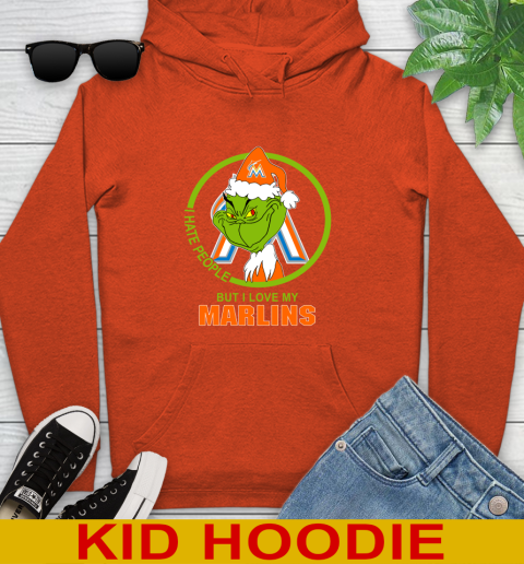 Miami Marlins MLB Christmas Grinch I Hate People But I Love My Favorite Baseball Team Youth Hoodie 5