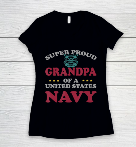 GrandFather gift shirt Vintage Veteran Super Proud Grandpa of a United States Navy T Shirt Women's V-Neck T-Shirt