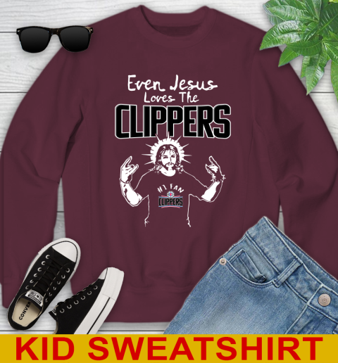 LA Clippers NBA Basketball Even Jesus Loves The Clippers Shirt Youth Sweatshirt 5 LA Clippers NBA Basketball Even Jesus Loves The Clippers Shirt Youth Sweatshirt - Image 5
