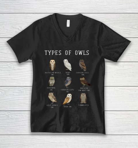 Types of Owls Shirt Educational Cute Owl Lover V-Neck T-Shirt